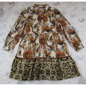 $200 Anthro Ro's Garden Romy Floral Print Tiered Dress Brown Gold M